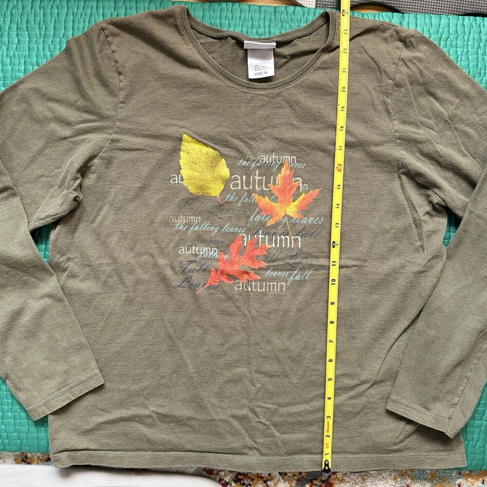 Vintage 90s Fall Autumn Leaves Shirt L/S WOMENS XL Green Camping Nature USA Made - Picture 4 of 11